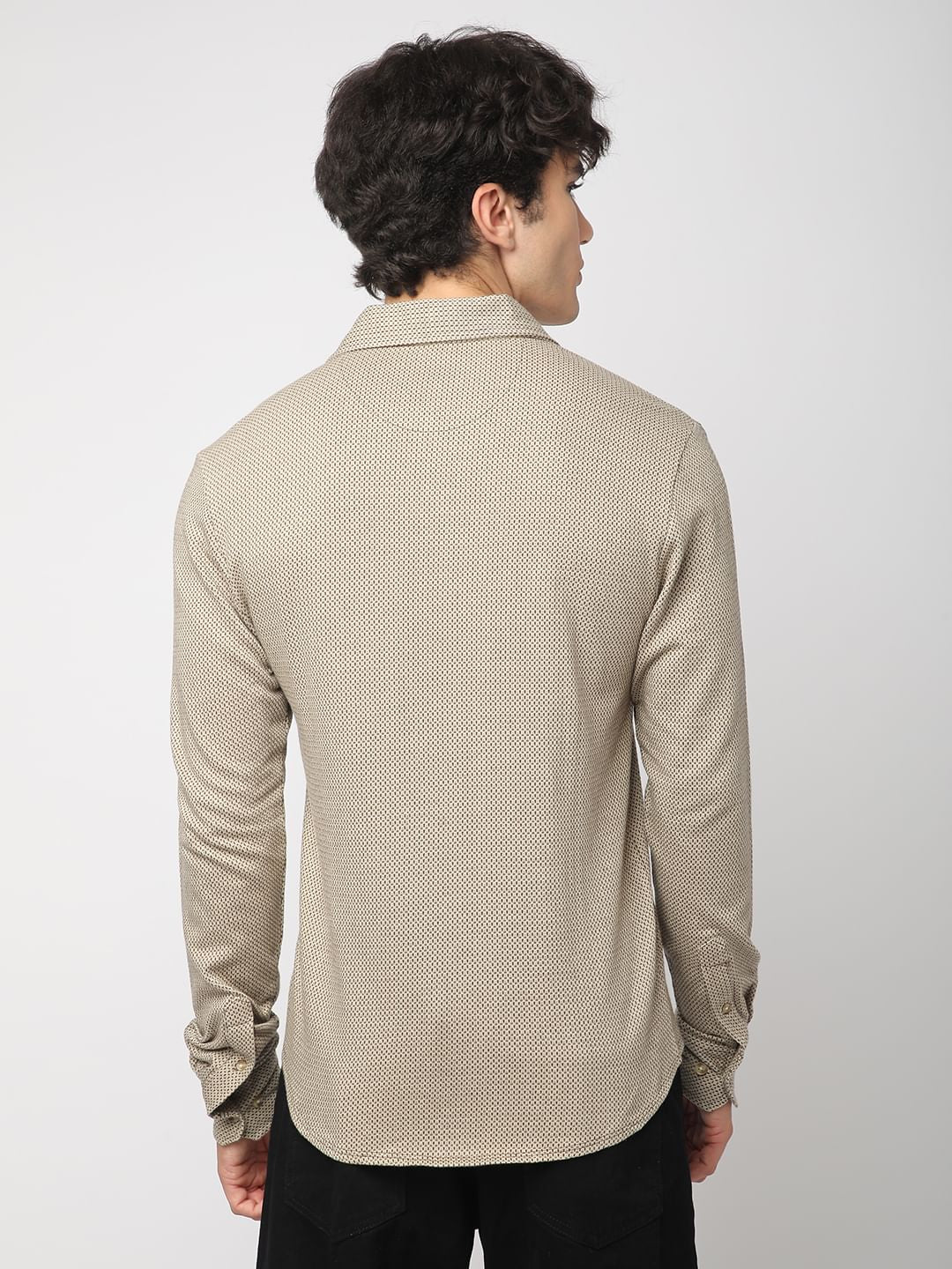 Detailed Coffee Brown Jacquard Knitted Shirt