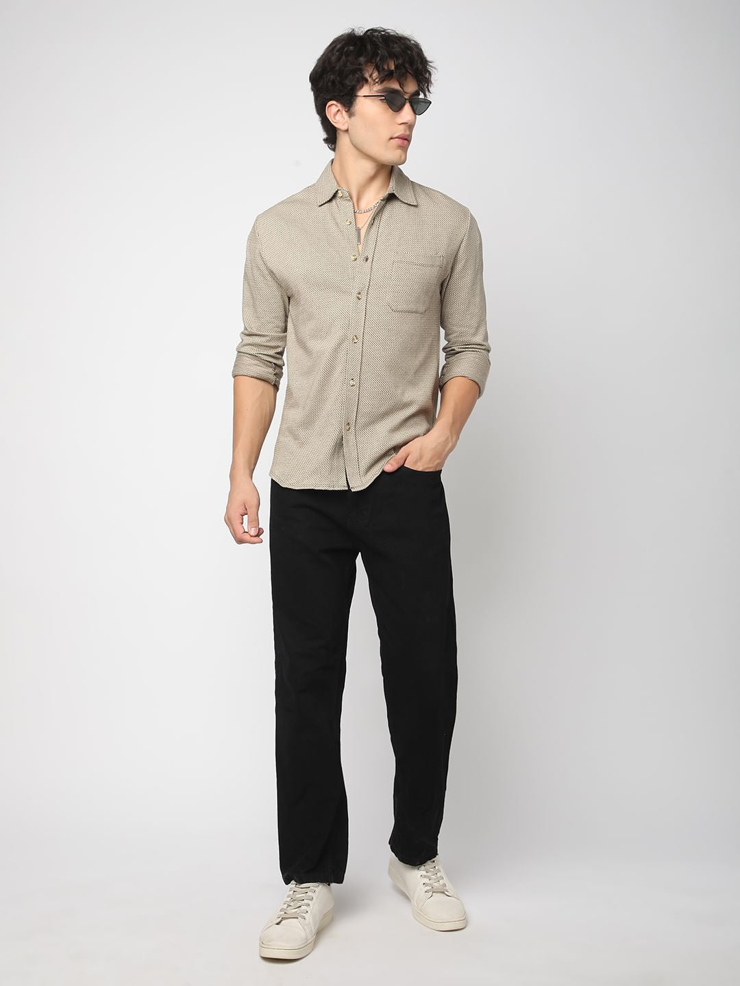 Detailed Coffee Brown Jacquard Knitted Shirt