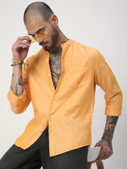 Solid Mustard Mandarin Collar Shirt