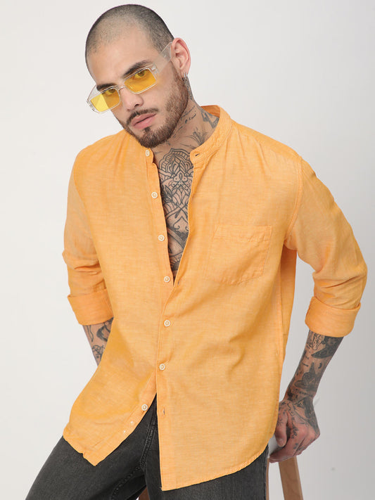 Solid Mustard Mandarin Collar Shirt