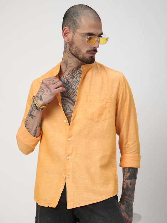 Solid Mustard Mandarin Collar Shirt
