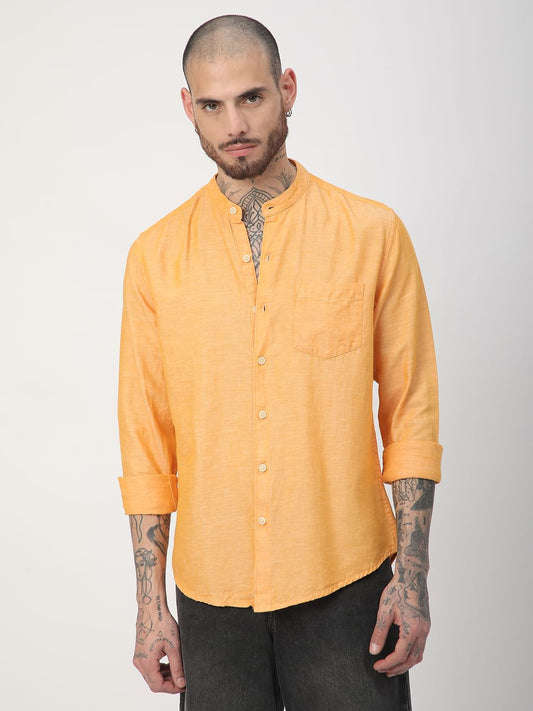 Solid Mustard Mandarin Collar Shirt