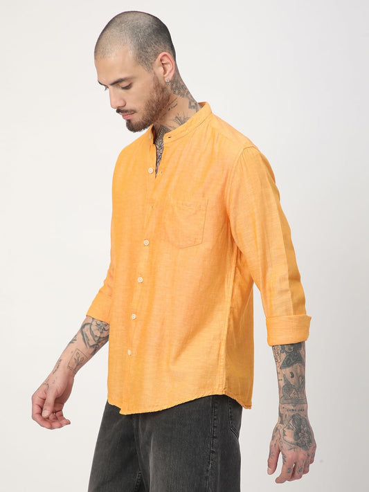 Solid Mustard Mandarin Collar Shirt