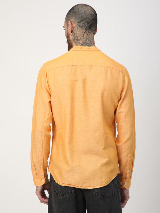Solid Mustard Mandarin Collar Shirt