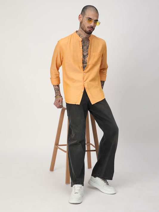 Solid Mustard Mandarin Collar Shirt