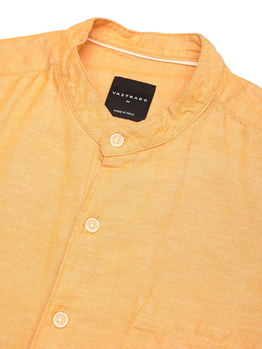 Solid Mustard Mandarin Collar Shirt