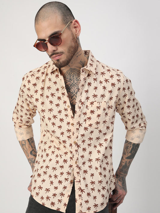 Peach Palm Tree Printed Shirt