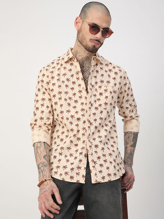Peach Palm Tree Printed Shirt