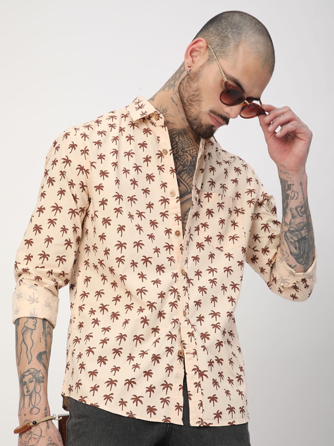 Peach Palm Tree Printed Shirt