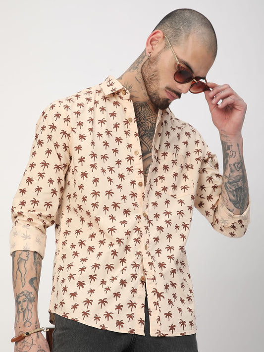 Peach Palm Tree Printed Shirt