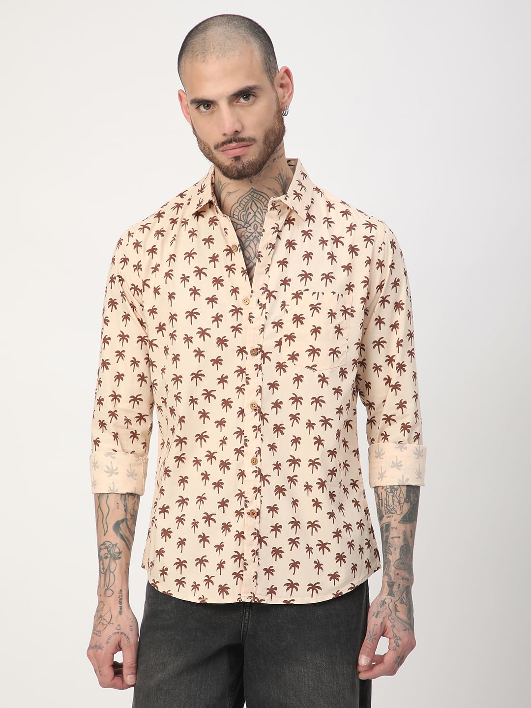 Peach Palm Tree Printed Shirt
