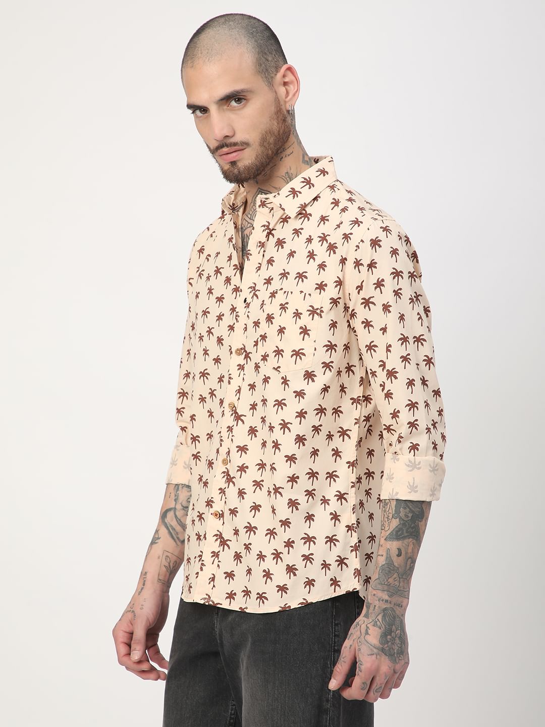 Peach Palm Tree Printed Shirt