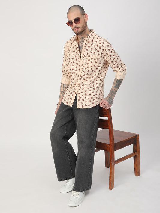 Peach Palm Tree Printed Shirt