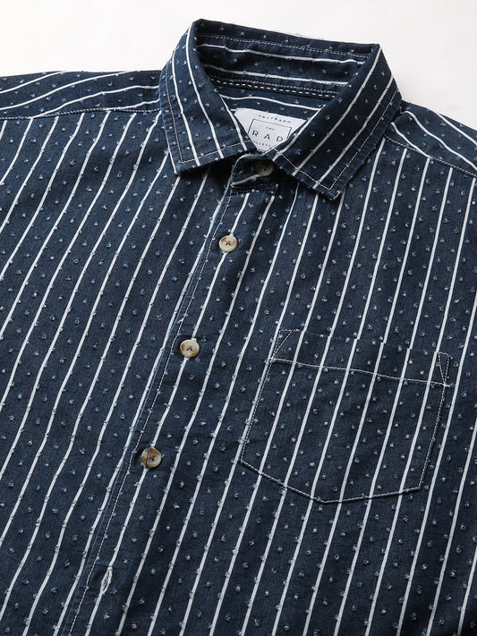 Navy Striped Ditsy Denim Shirt