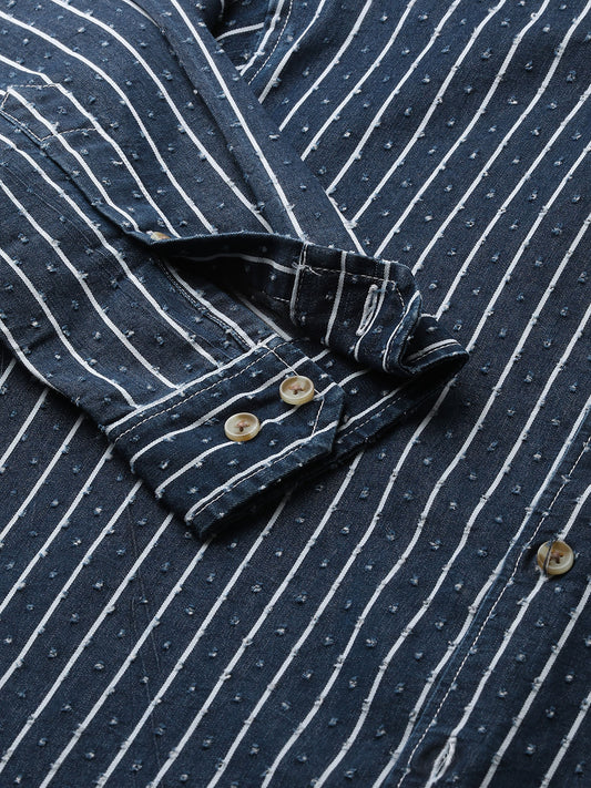 Navy Striped Ditsy Denim Shirt