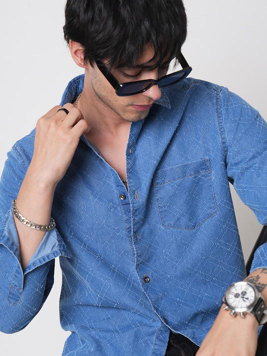 Schmick Lozenge Laser Cut Denim Shirt