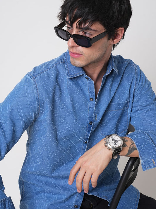 Schmick Lozenge Laser Cut Denim Shirt