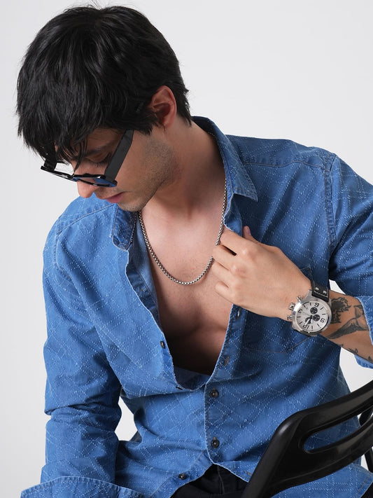 Schmick Lozenge Laser Cut Denim Shirt