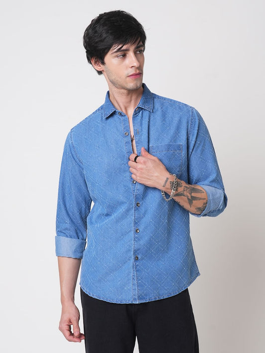 Schmick Lozenge Laser Cut Denim Shirt