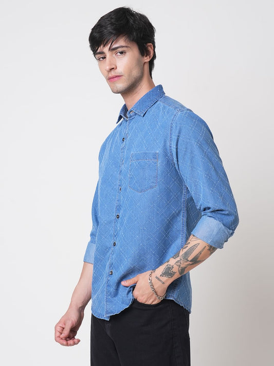 Schmick Lozenge Laser Cut Denim Shirt