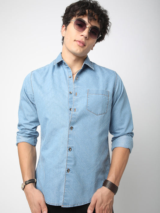 Denim Zig-Zag Laser Cut Shirt