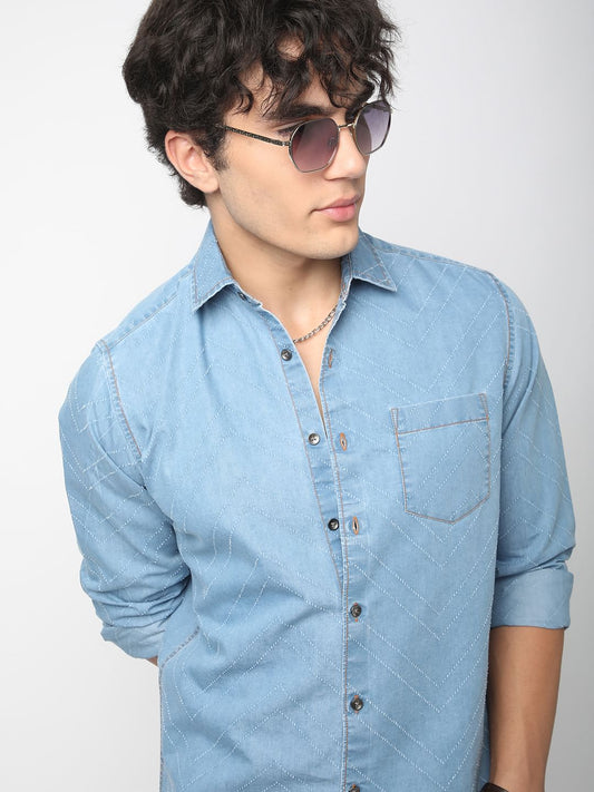 Denim Zig-Zag Laser Cut Shirt