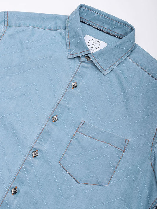 Denim Zig-Zag Laser Cut Shirt