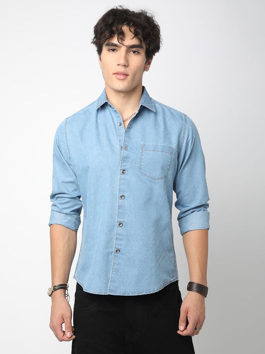 Denim Zig-Zag Laser Cut Shirt