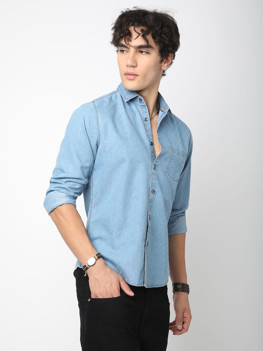 Denim Zig-Zag Laser Cut Shirt