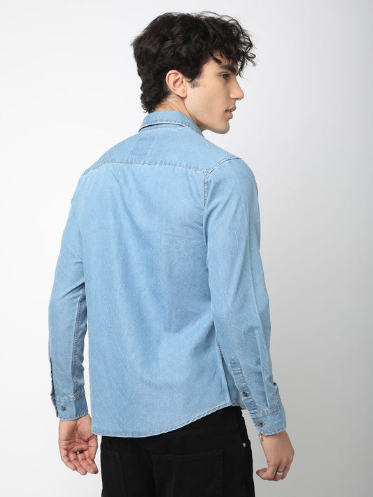 Denim Zig-Zag Laser Cut Shirt