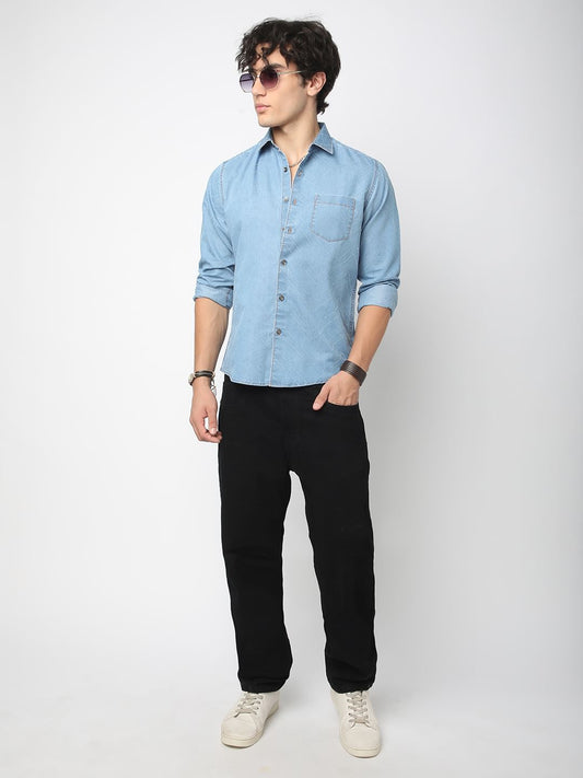 Denim Zig-Zag Laser Cut Shirt