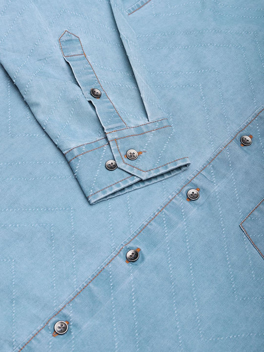 Denim Zig-Zag Laser Cut Shirt
