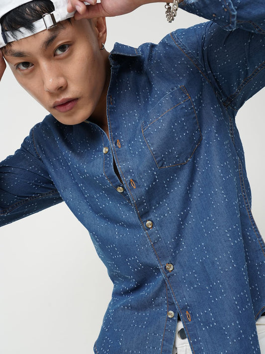 Blue Denim Contrast Stitched Shirt