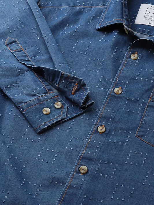 Blue Denim Contrast Stitched Shirt