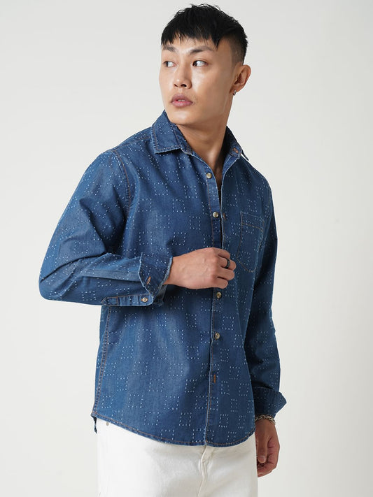 Blue Denim Contrast Stitched Shirt