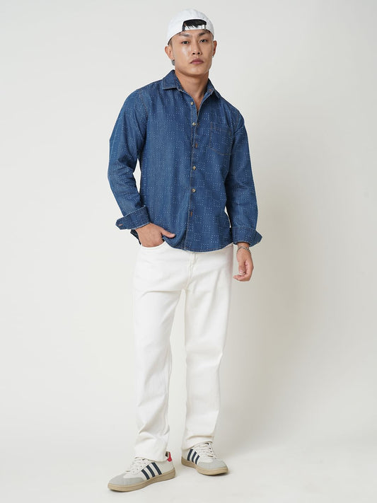 Blue Denim Contrast Stitched Shirt