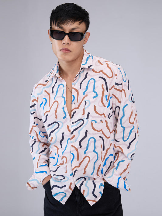 Multicolour Abstract Printed Creased Shirt