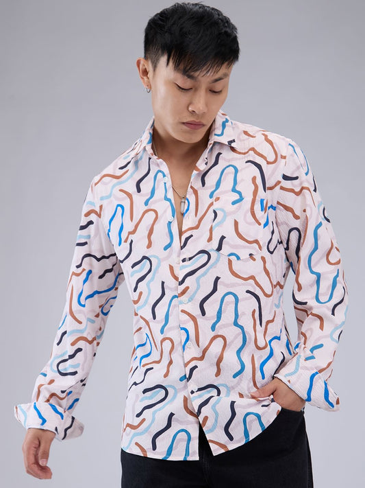 Multicolour Abstract Printed Creased Shirt