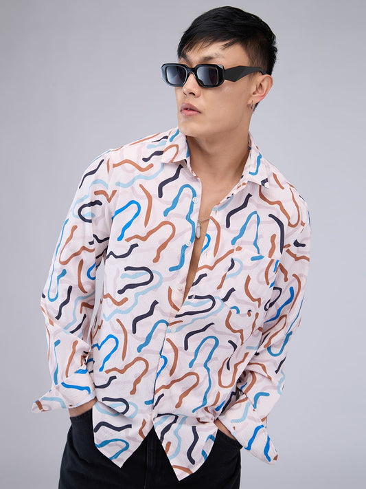 Multicolour Abstract Printed Creased Shirt