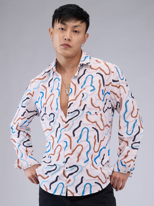 Multicolour Abstract Printed Creased Shirt