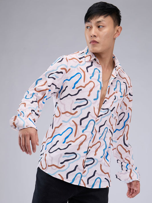 Multicolour Abstract Printed Creased Shirt