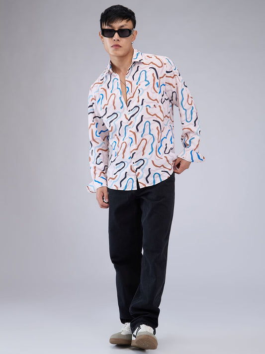 Multicolour Abstract Printed Creased Shirt