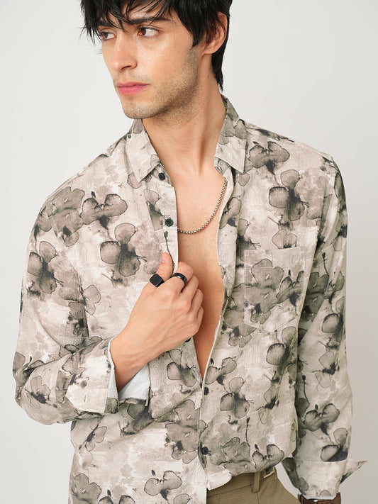 Artistic Multi Floral Gouache Creased Shirt