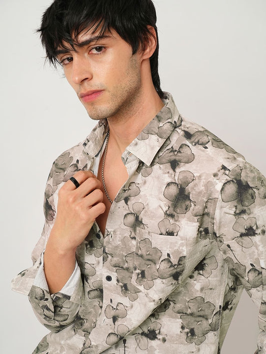 Artistic Multi Floral Gouache Creased Shirt