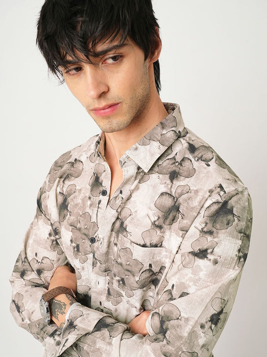 Artistic Multi Floral Gouache Creased Shirt