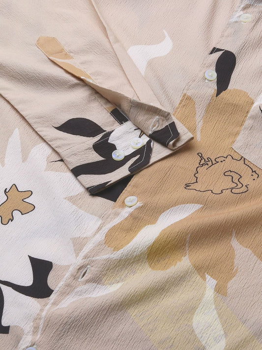 Beige Abstract Printed Creased Shirt