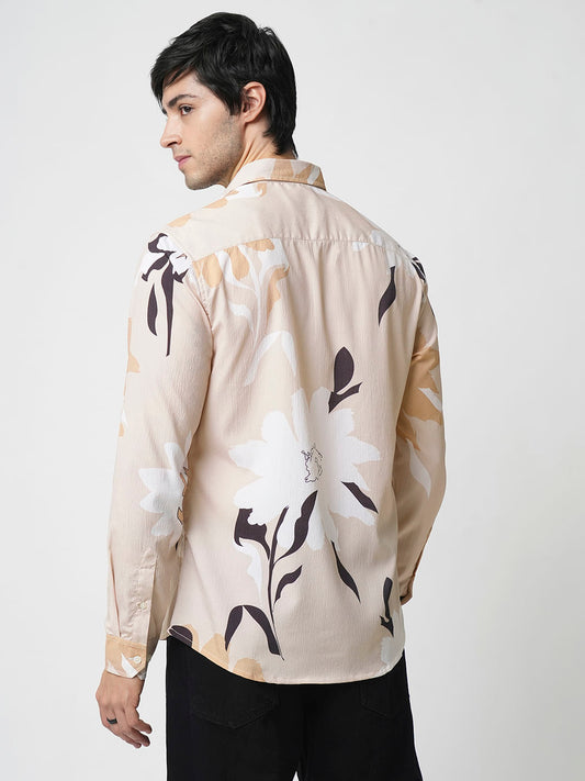 Beige Abstract Printed Creased Shirt