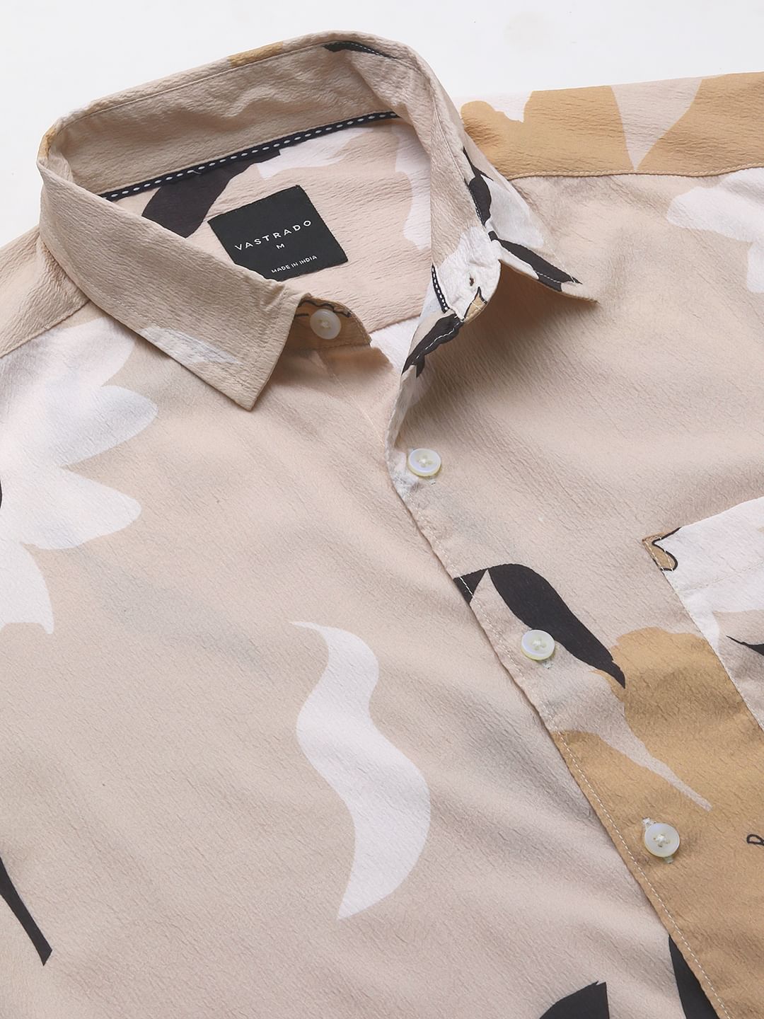 Beige Abstract Printed Creased Shirt