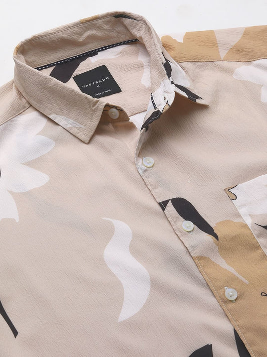 Beige Abstract Printed Creased Shirt