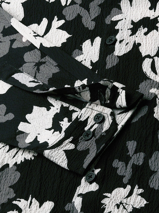 Midnight Black Floral Printed Creased Shirt